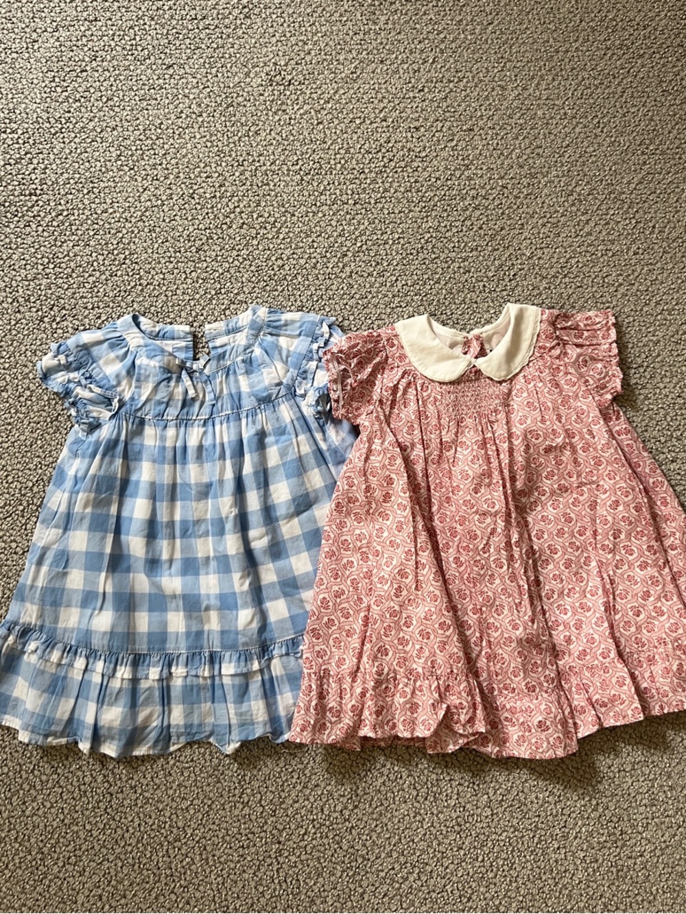 Janie and Jack - Blue Gingham Dress and Pink Floral Peter Pan Collar Kids Dress